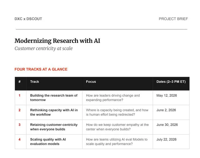 DXC × Dscout project brief — four tracks at a glance